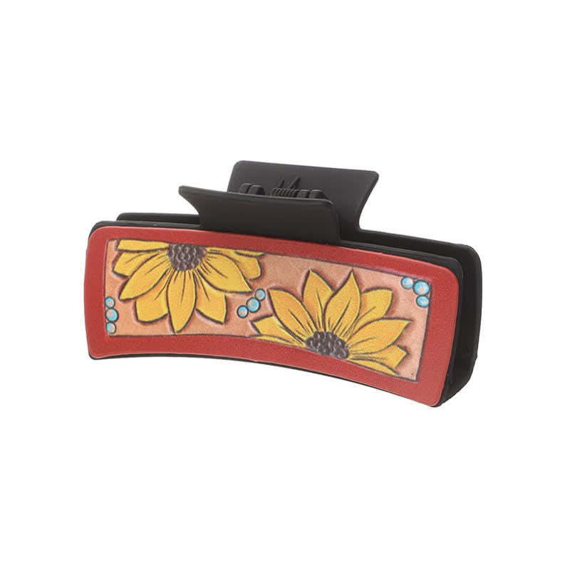 Pinza para el pelo con estampado de girasoles en color café oscuro para mujer
