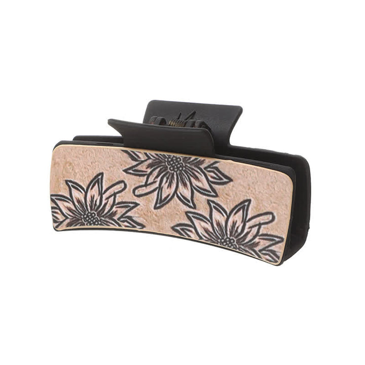 Pinza para el pelo con estampado de girasoles en color café oscuro para mujer