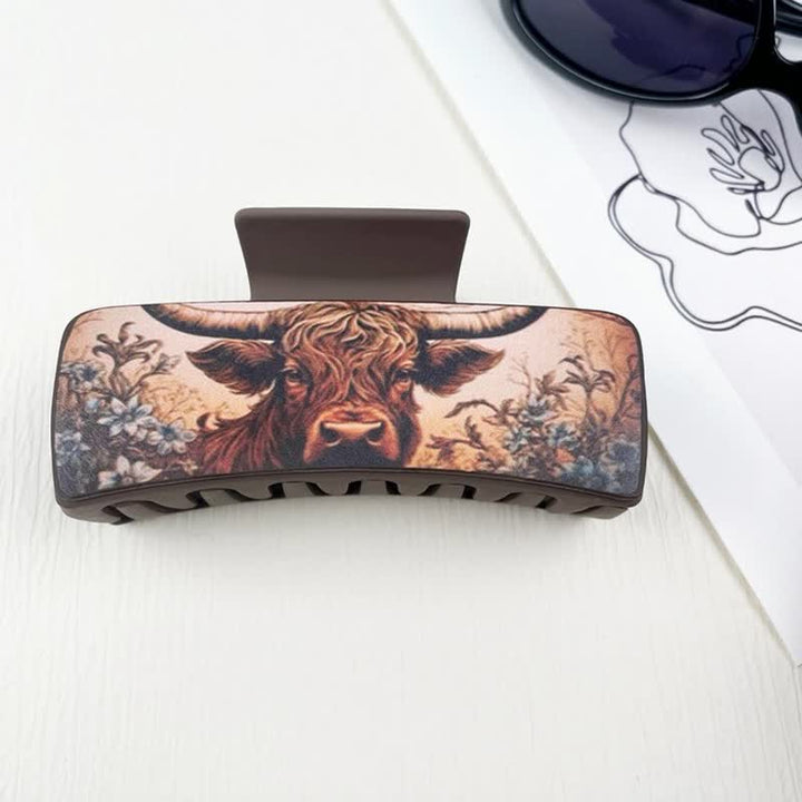 Pinza para el pelo color marrón café con estampado floral de yak para mujer