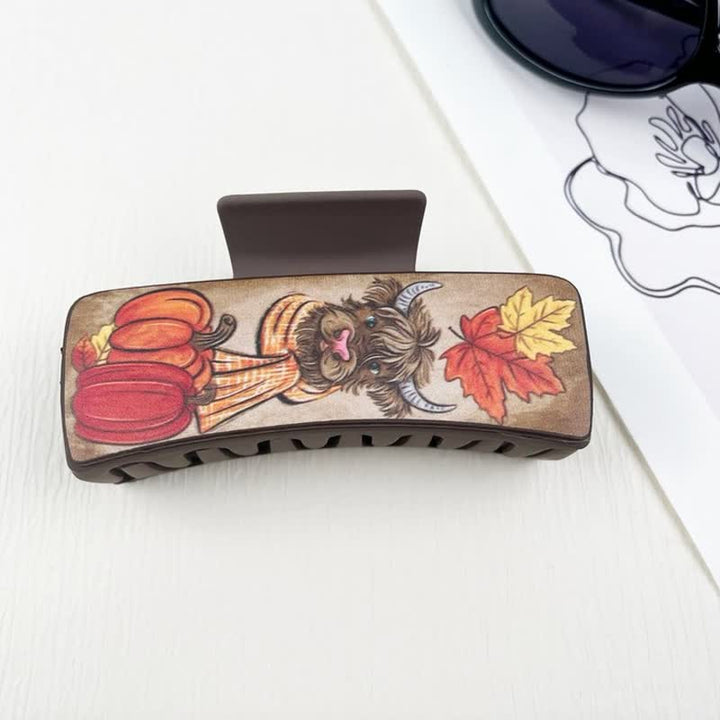Pinza para el pelo color marrón café con estampado floral de yak para mujer