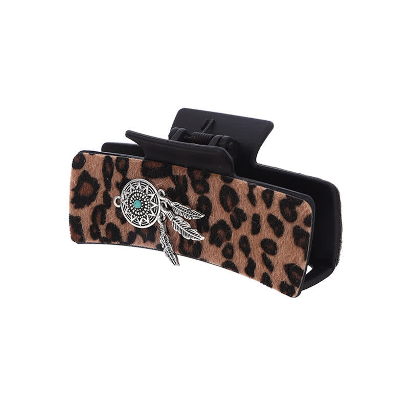 Pinza para el pelo con estampado de leopardo y decoración turquesa india para mujer