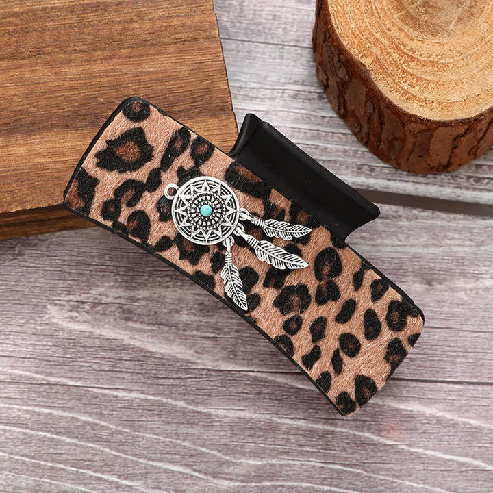 Pinza para el pelo con estampado de leopardo y decoración turquesa india para mujer