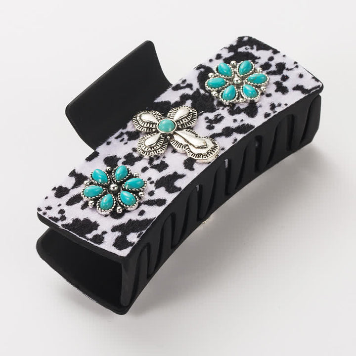 Pinza para el pelo con estampado de vaca lechera y leopardo turquesa para mujer