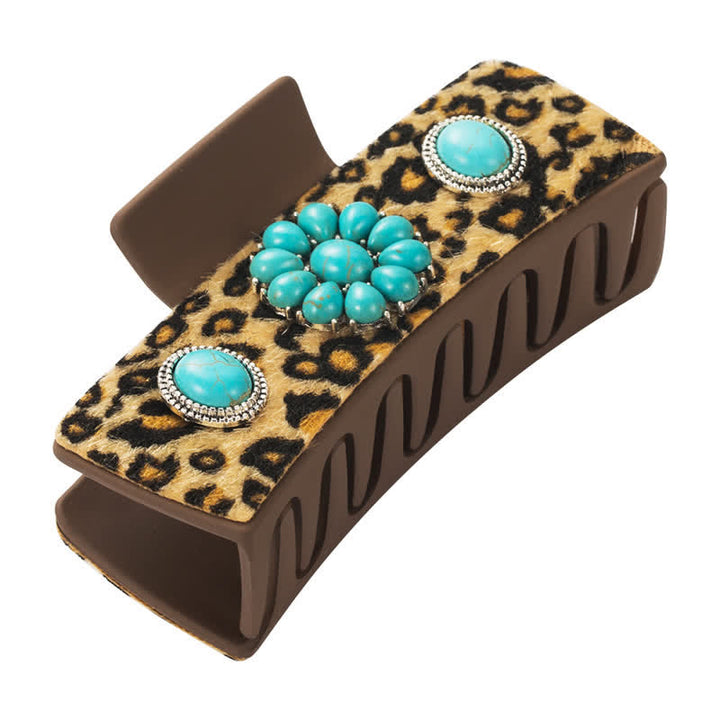 Pinza para el pelo con estampado de vaca lechera y leopardo turquesa para mujer