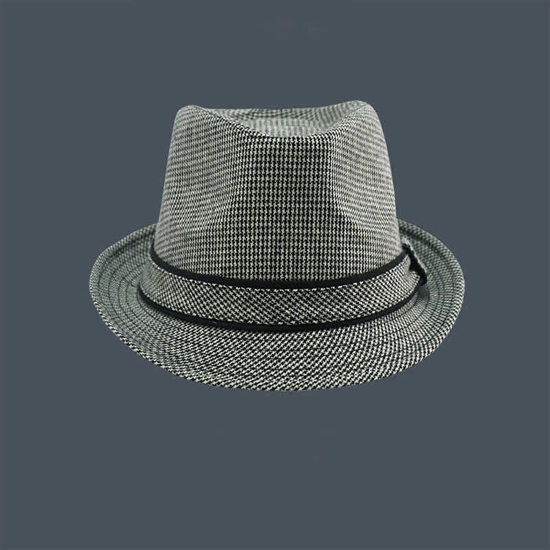 Sombrero Fedora de verano con estampado de pata de gallo y cuadros escoceses británicos para hombre