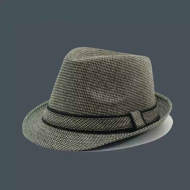 Sombrero Fedora de verano con estampado de pata de gallo y cuadros escoceses británicos para hombre