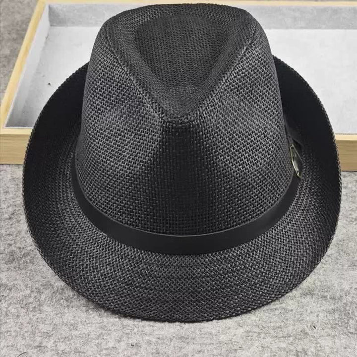 Sombrero Fedora de paja de verano con estampado de pata de gallo y cuadros escoceses británicos para hombre