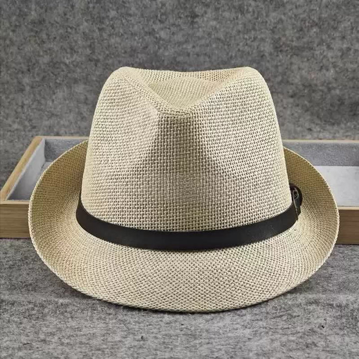 Sombrero Fedora de paja de verano con estampado de pata de gallo y cuadros escoceses británicos para hombre