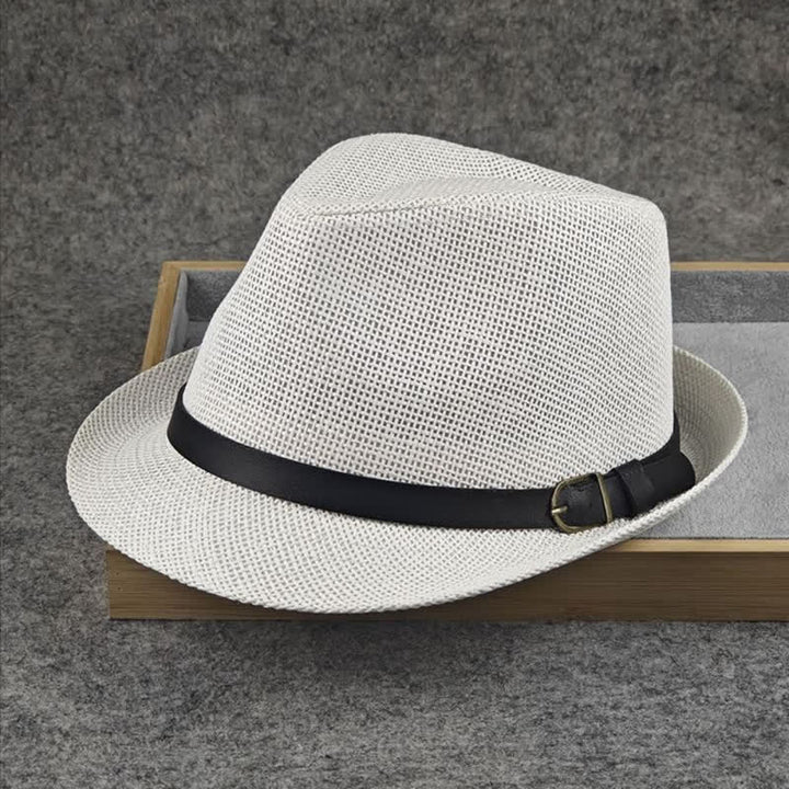 Sombrero Fedora de paja de verano con estampado de pata de gallo y cuadros escoceses británicos para hombre