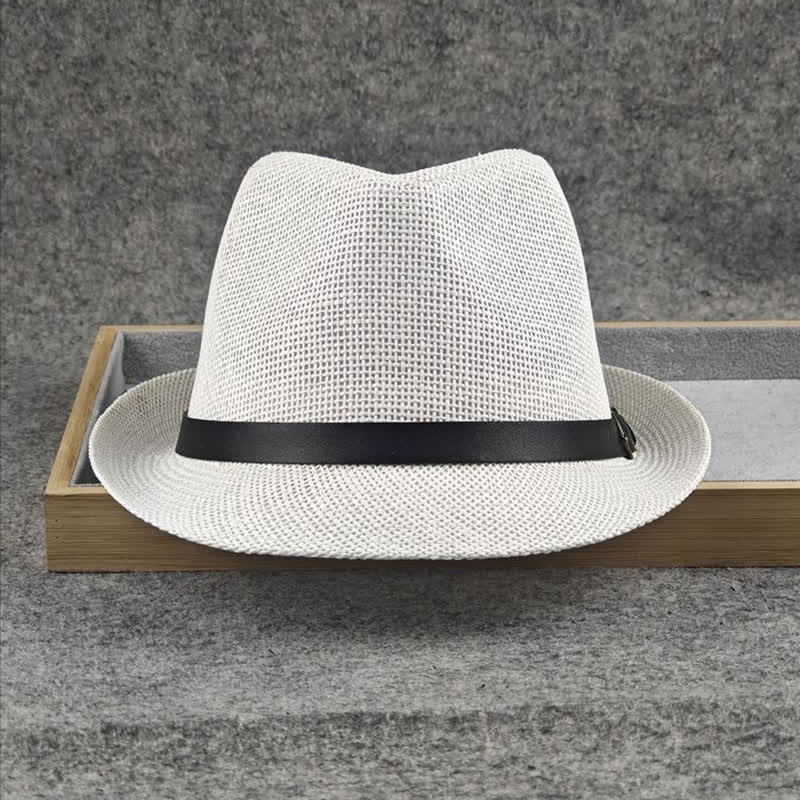 Sombrero Fedora de paja de verano con estampado de pata de gallo y cuadros escoceses británicos para hombre
