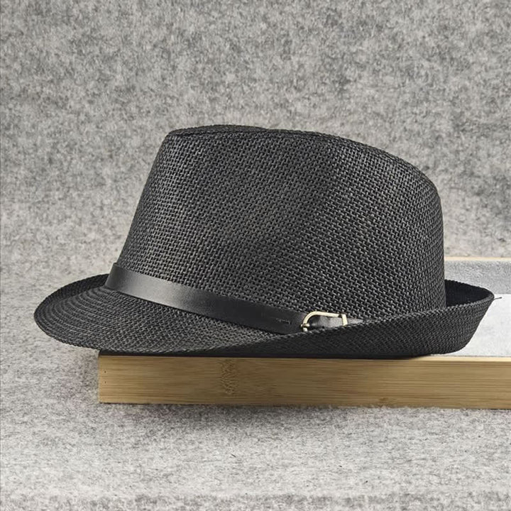Sombrero Fedora de paja de verano con estampado de pata de gallo y cuadros escoceses británicos para hombre