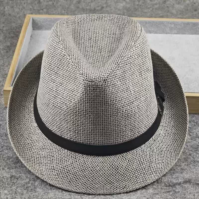 Sombrero Fedora de paja de verano con estampado de pata de gallo y cuadros escoceses británicos para hombre