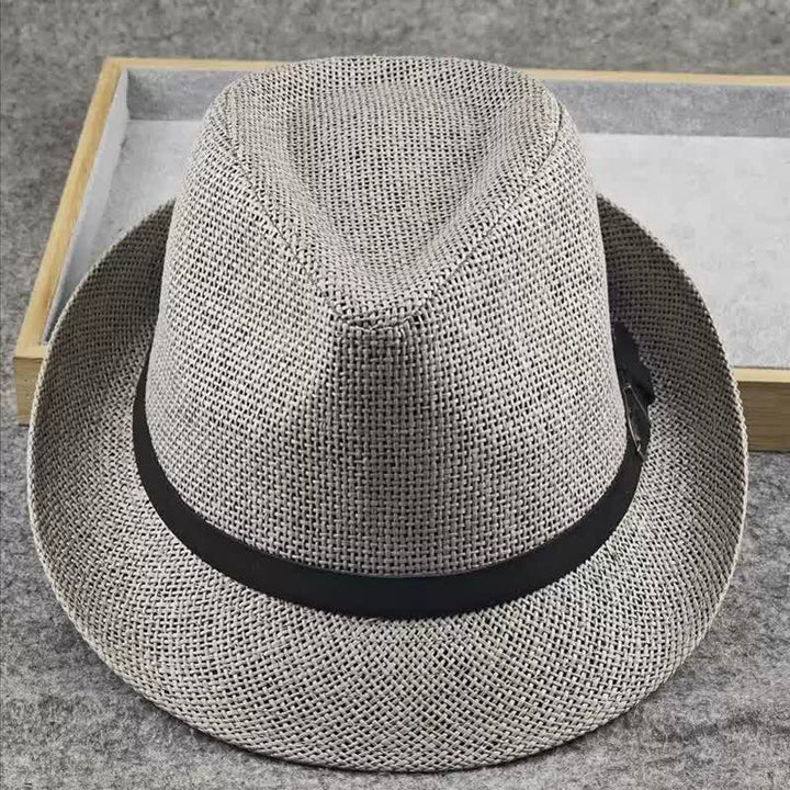 Sombrero Fedora de paja de verano con estampado de pata de gallo y cuadros escoceses británicos para hombre