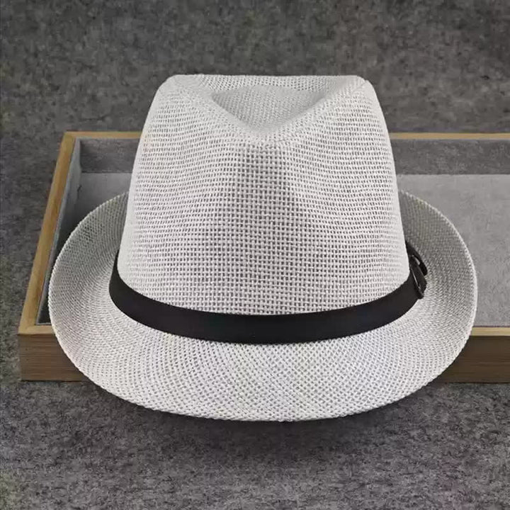 Sombrero Fedora de paja de verano con estampado de pata de gallo y cuadros escoceses británicos para hombre