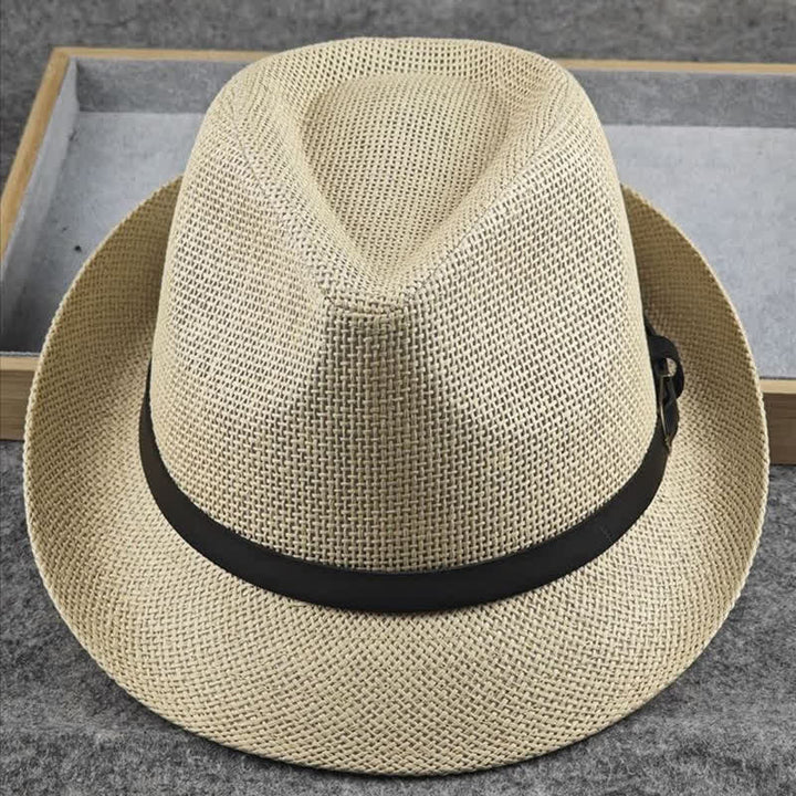 Sombrero Fedora de paja de verano con estampado de pata de gallo y cuadros escoceses británicos para hombre