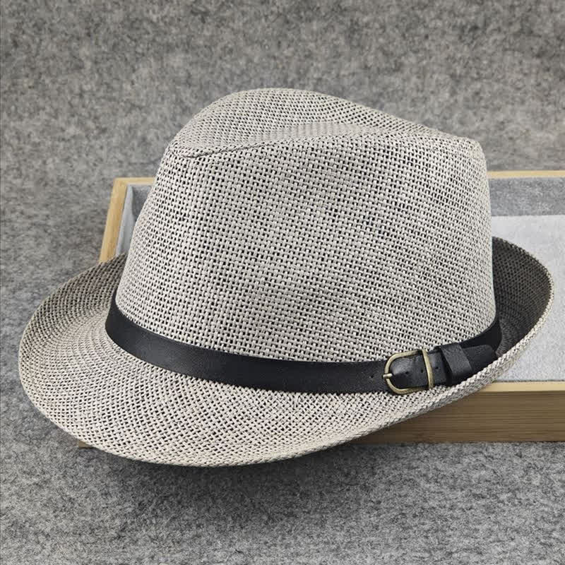 Sombrero Fedora de paja de verano con estampado de pata de gallo y cuadros escoceses británicos para hombre