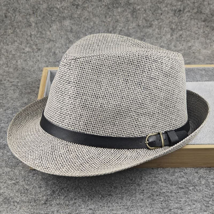 Sombrero Fedora de paja de verano con estampado de pata de gallo y cuadros escoceses británicos para hombre