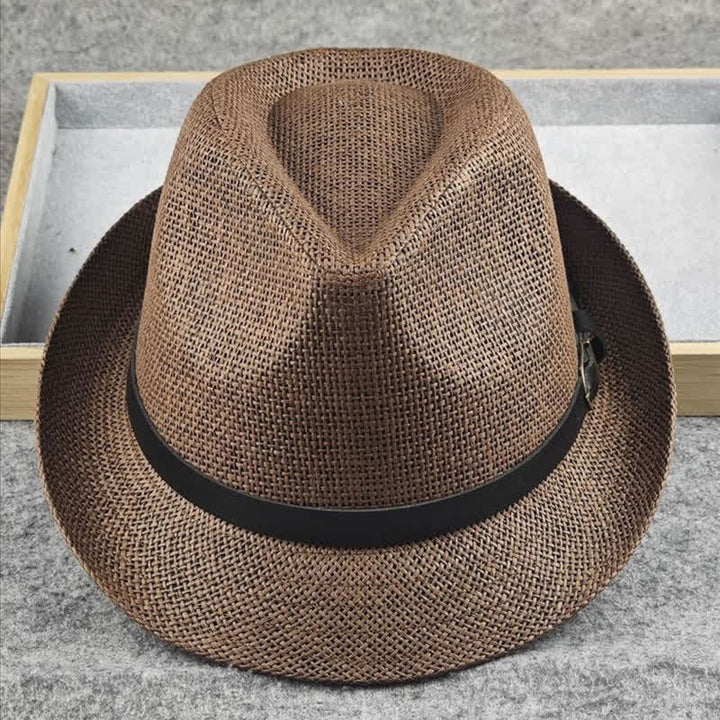 Sombrero Fedora de paja de verano con estampado de pata de gallo y cuadros escoceses británicos para hombre