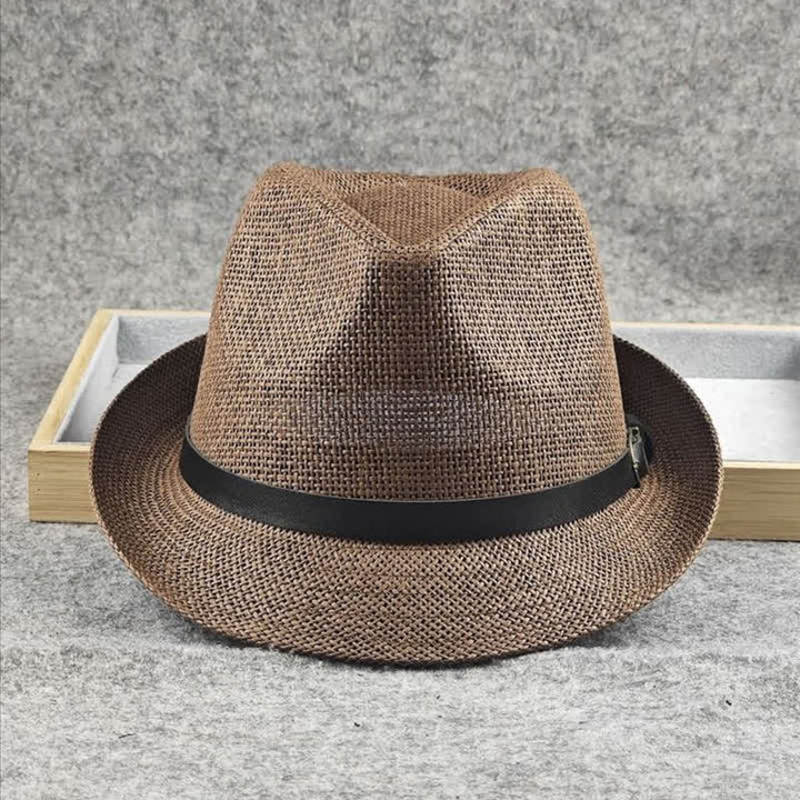 Sombrero Fedora de paja de verano con estampado de pata de gallo y cuadros escoceses británicos para hombre