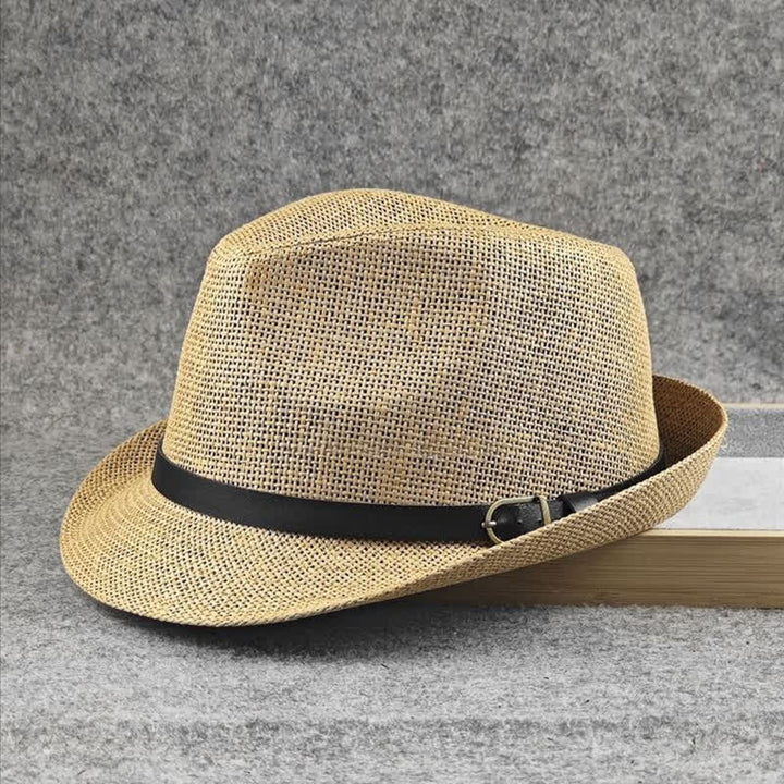 Sombrero Fedora de paja de verano con estampado de pata de gallo y cuadros escoceses británicos para hombre