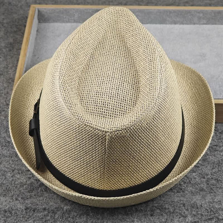 Sombrero Fedora de paja de verano con estampado de pata de gallo y cuadros escoceses británicos para hombre