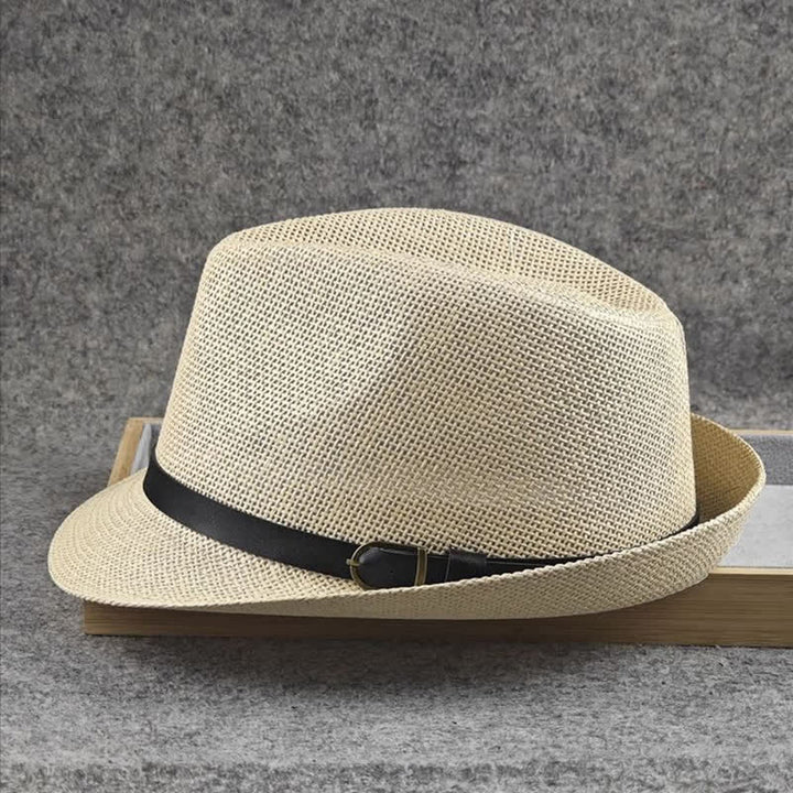 Sombrero Fedora de paja de verano con estampado de pata de gallo y cuadros escoceses británicos para hombre
