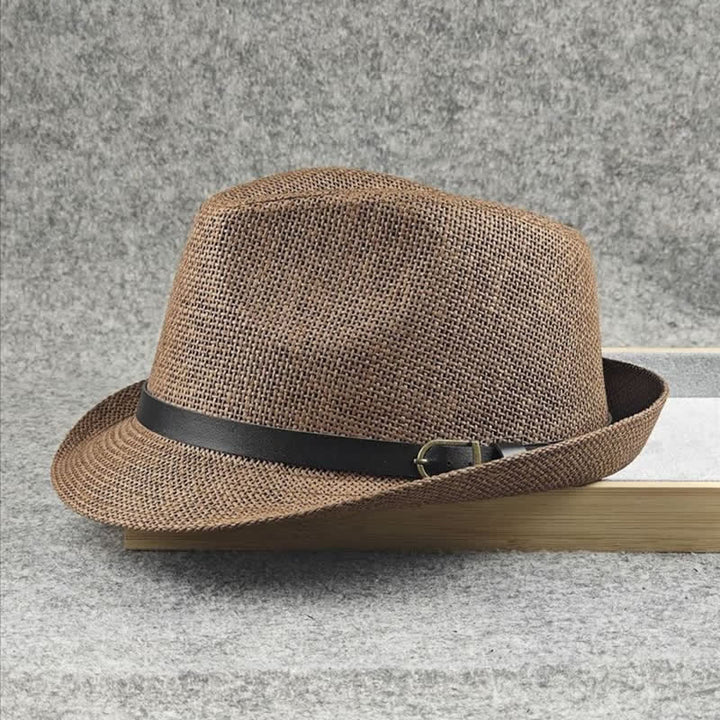 Sombrero Fedora de paja de verano con estampado de pata de gallo y cuadros escoceses británicos para hombre