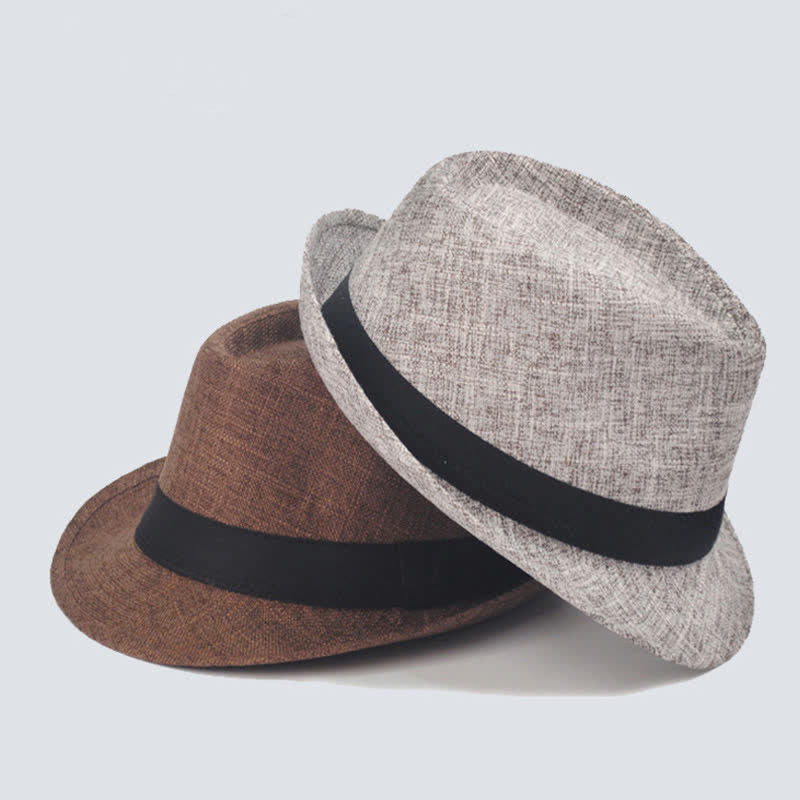 Sombrero Fedora de verano con cinta negra simple para hombre