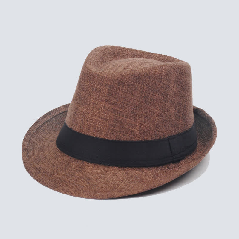 Sombrero Fedora de verano con cinta negra simple para hombre