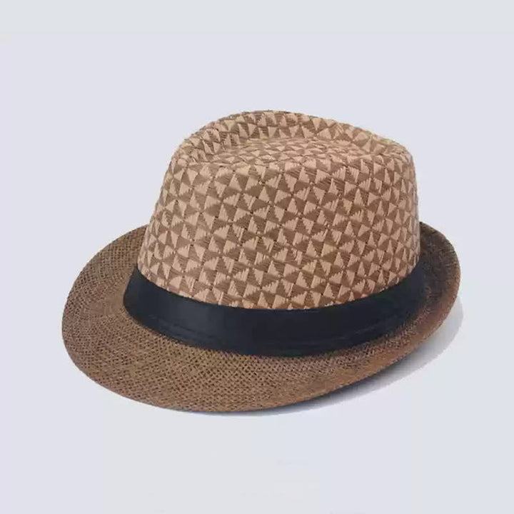 Sombrero fedora de paja para playa con estampado de cuadros clásicos para hombre