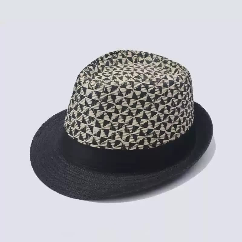 Sombrero fedora de paja para playa con estampado de cuadros clásicos para hombre