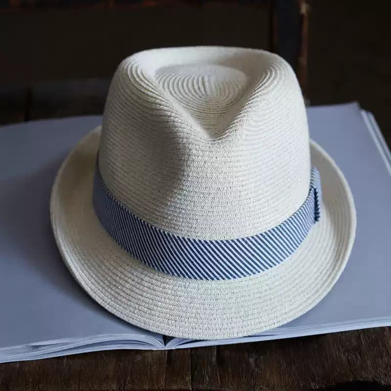 Sombrero Fedora de paja playero con cinta a rayas elegante para hombre