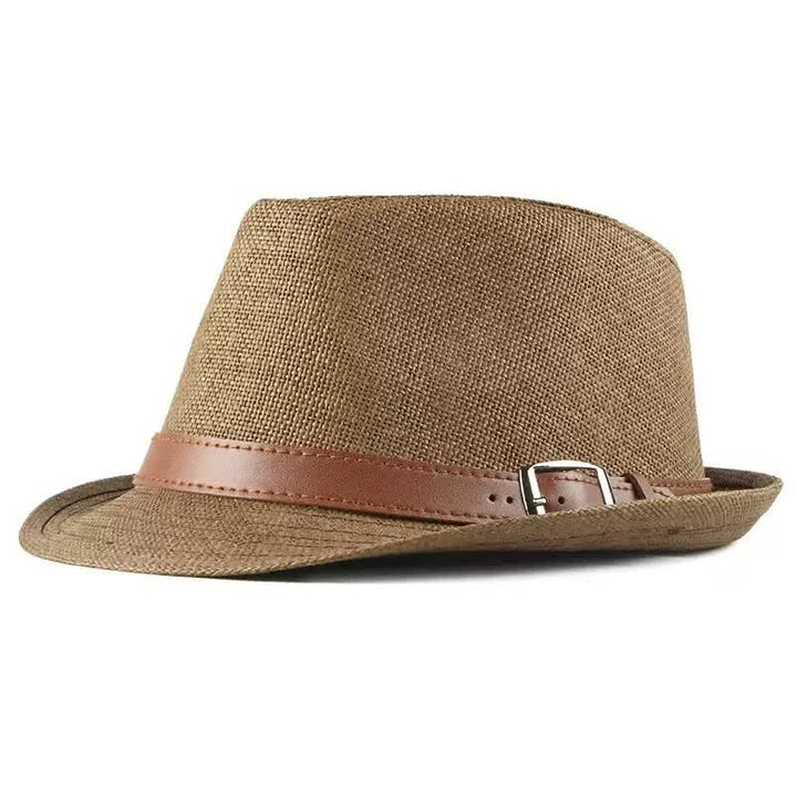Sombrero Fedora de paja con decoración de cuero informal y elegante para hombre
