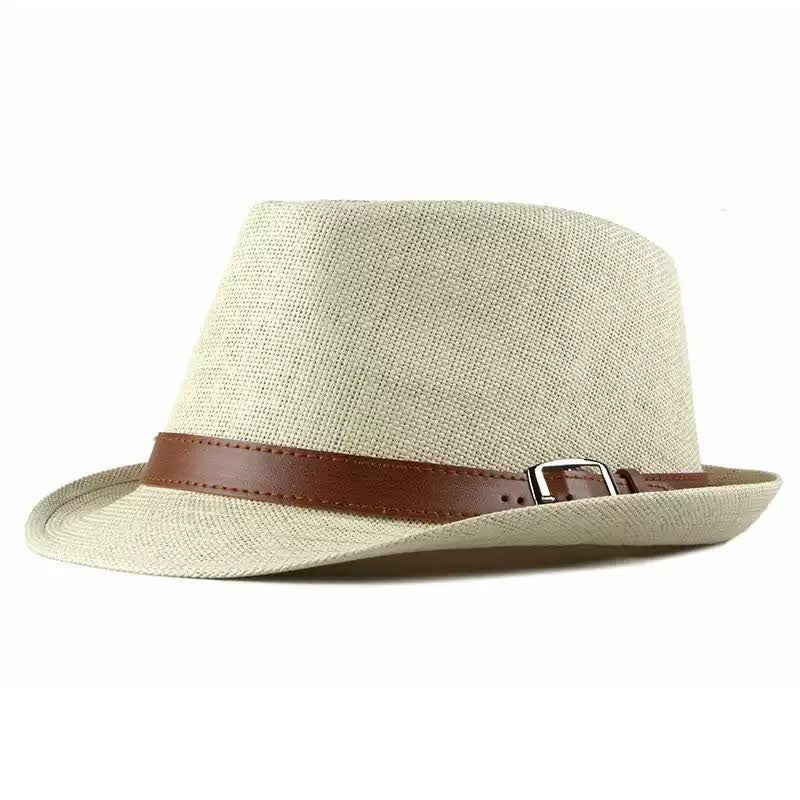 Sombrero Fedora de paja con decoración de cuero informal y elegante para hombre