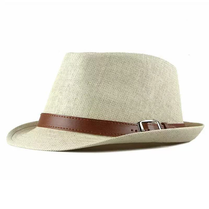 Sombrero Fedora de paja con decoración de cuero informal y elegante para hombre
