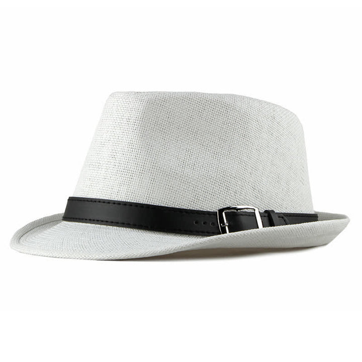 Sombrero Fedora de paja con decoración de cuero informal y elegante para hombre