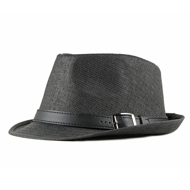 Sombrero Fedora de paja con decoración de cuero informal y elegante para hombre