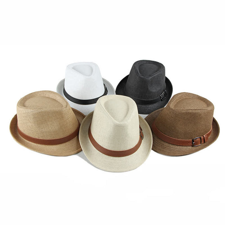 Sombrero Fedora de paja con decoración de cuero informal y elegante para hombre
