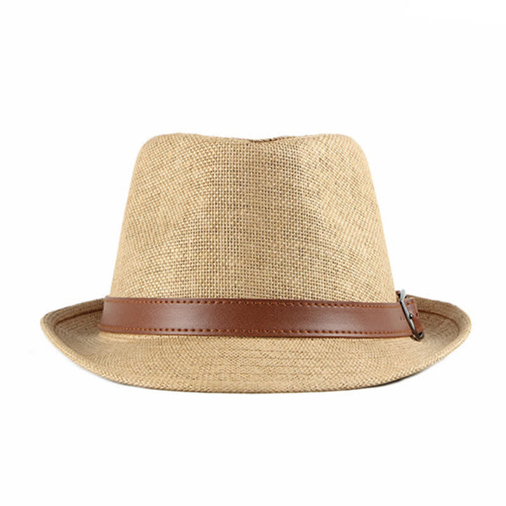 Sombrero Fedora de paja con decoración de cuero informal y elegante para hombre