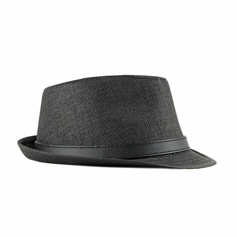 Sombrero Fedora de paja con decoración de cuero informal y elegante para hombre