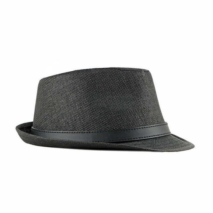 Sombrero Fedora de paja con decoración de cuero informal y elegante para hombre