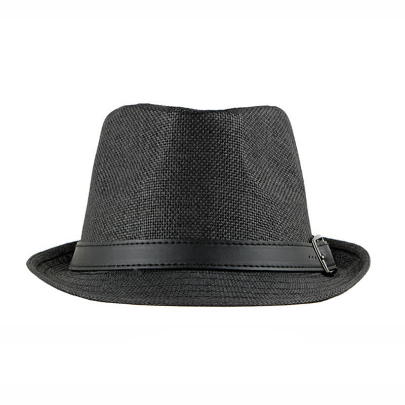 Sombrero Fedora de paja con decoración de cuero informal y elegante para hombre
