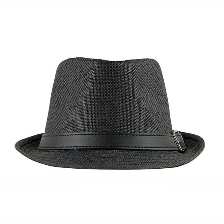 Sombrero Fedora de paja con decoración de cuero informal y elegante para hombre