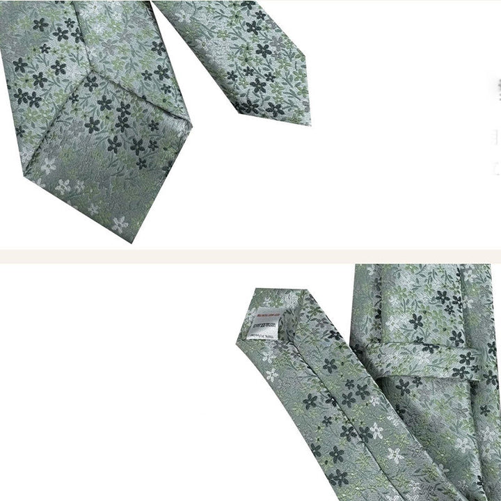Corbata de poliéster jacquard con estampado floral verde para hombre