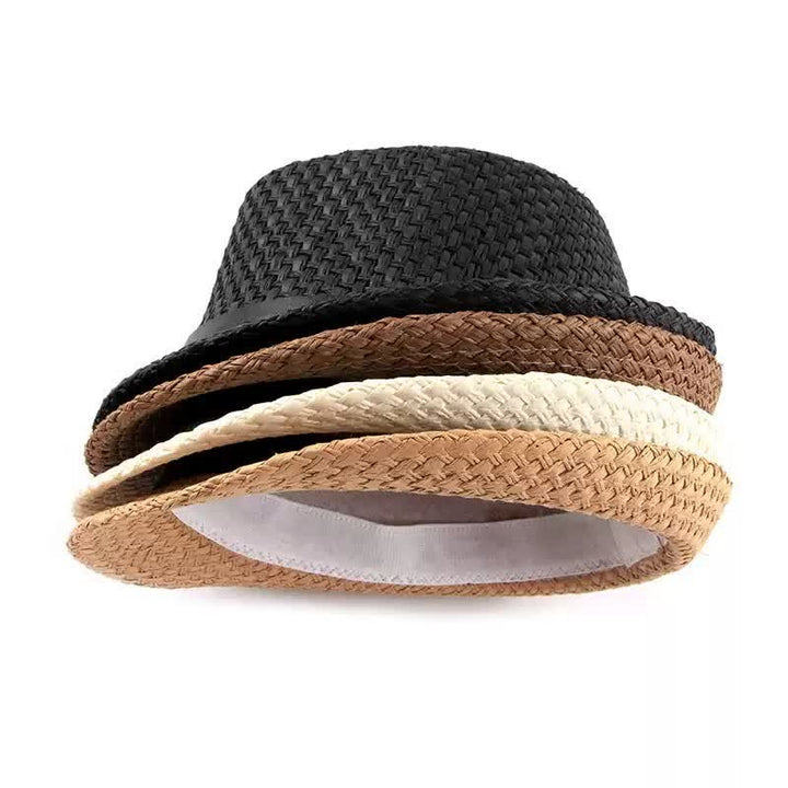 Sombrero fedora de paja para playa con decoración de banda de cuero tejido para hombre