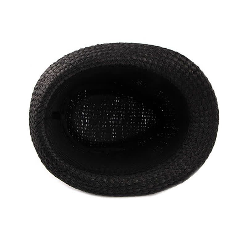 Sombrero fedora de paja para playa con decoración de banda de cuero tejido para hombre