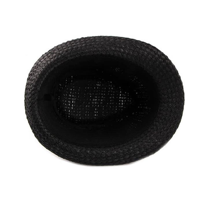 Sombrero fedora de paja para playa con decoración de banda de cuero tejido para hombre