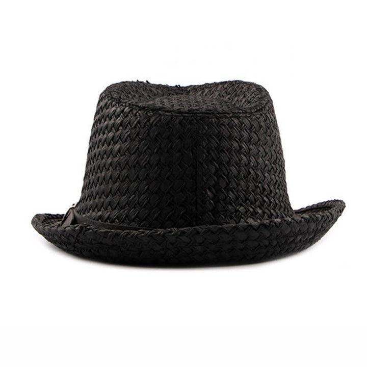 Sombrero fedora de paja para playa con decoración de banda de cuero tejido para hombre