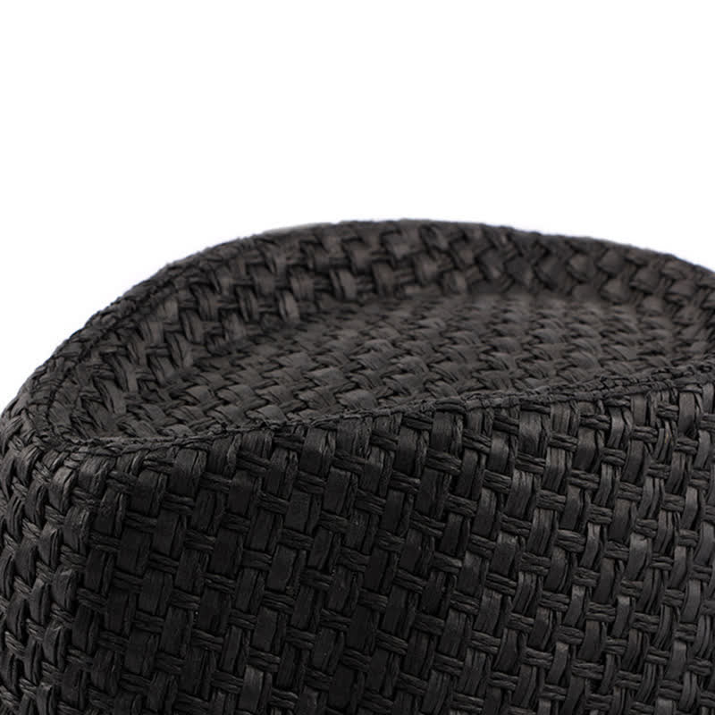 Sombrero fedora de paja para playa con decoración de banda de cuero tejido para hombre