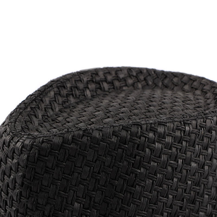 Sombrero fedora de paja para playa con decoración de banda de cuero tejido para hombre